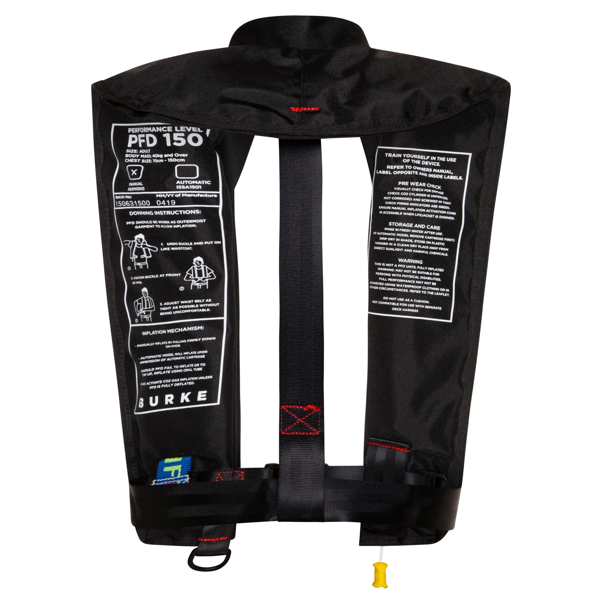 Burke Standard Inflatable PFD - Level 150 - Black