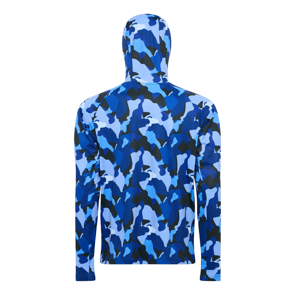 Burke Hooded Sun Shirt with built-in neck gaiter - blue camo - product back