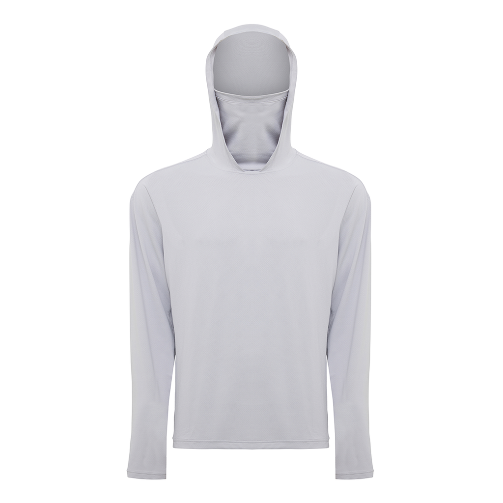 Burke Hooded Sun Shirt with built-in neck gaiter - light grey - product front