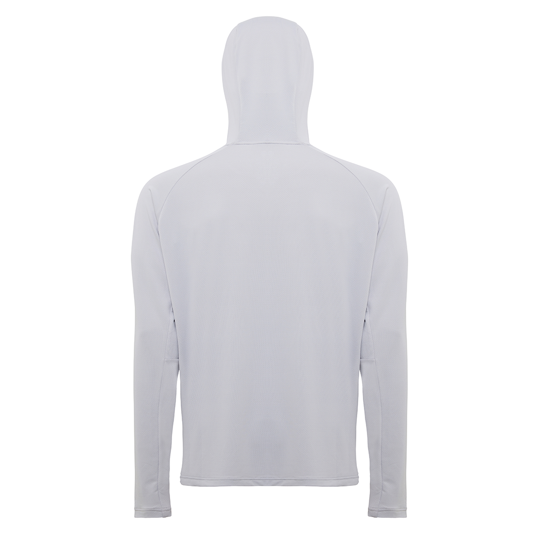 Burke Hooded Sun Shirt with built-in neck gaiter - light grey - product back