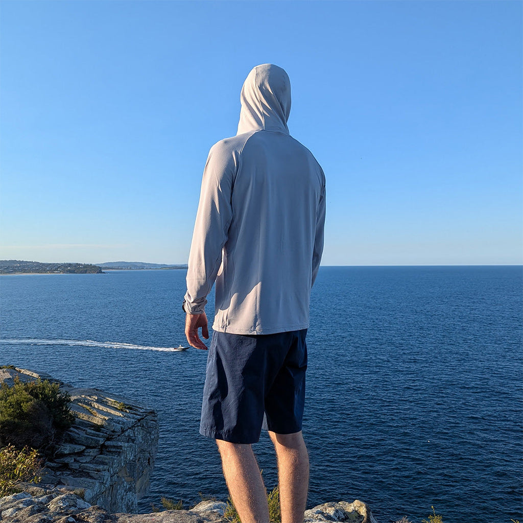 Burke Hooded Sun Shirt with built-in neck gaiter - light grey